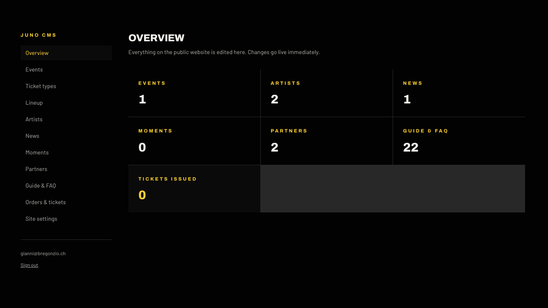 JUNO admin dashboard